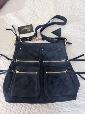New Sorial New York navy blue suede multi-pocket hobo bag